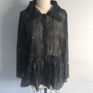 Simonton Says QVC Sheer Black Sparkle Peplum Top